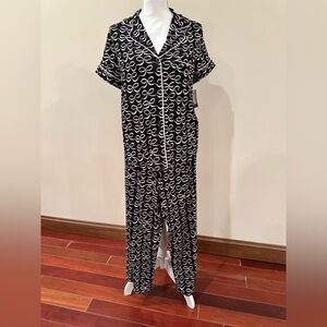 Kate Spade Two-Piece Pajama Set - Black with Pink Bow Design